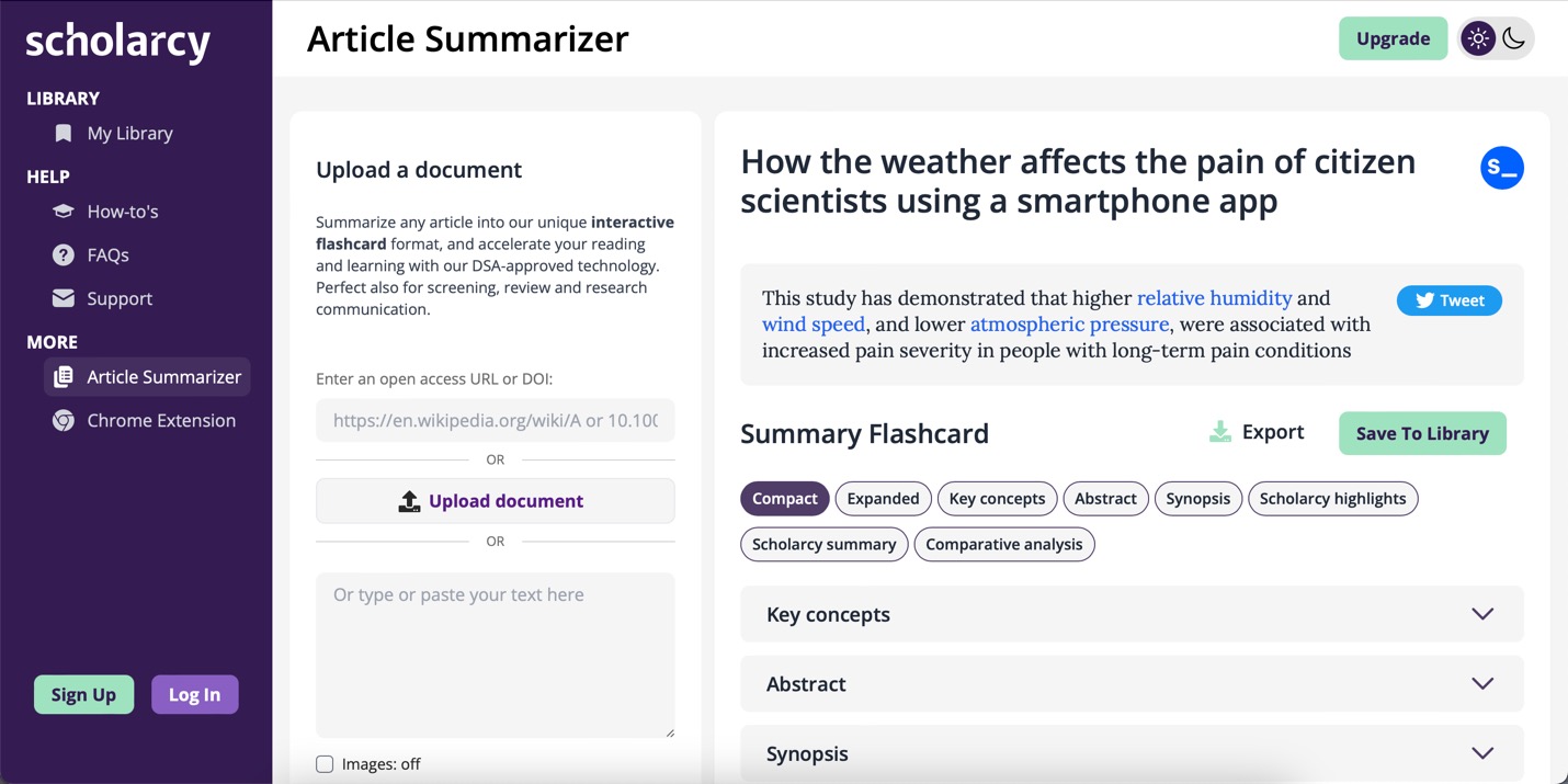  interfaccia del sito web di Scholarcy