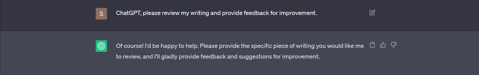  risposta immediata di ChatGPT al feedback