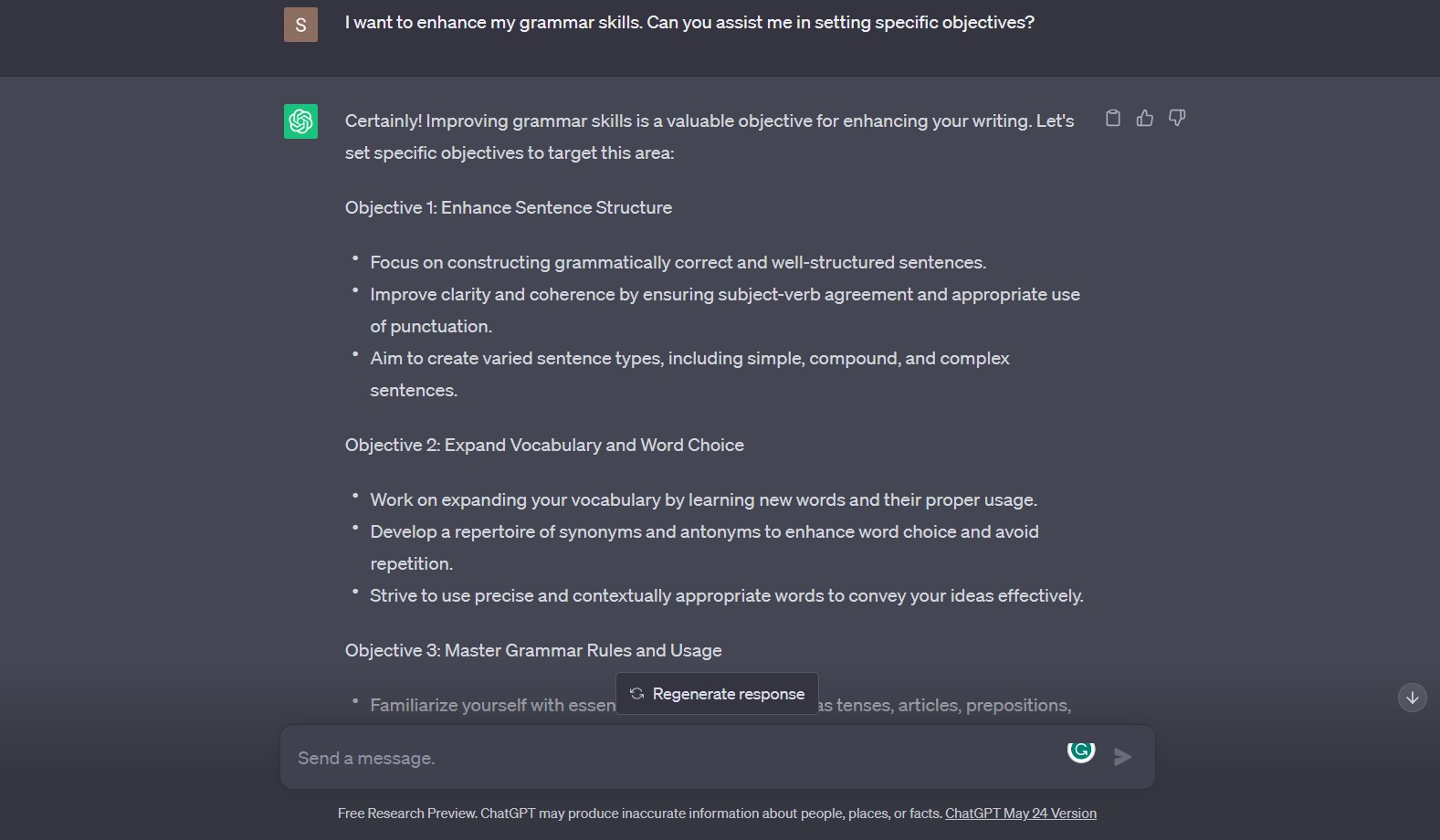  chatgpt prompt response to set objectives