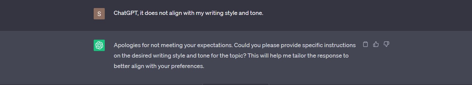  chatgpt not aligned with writing style