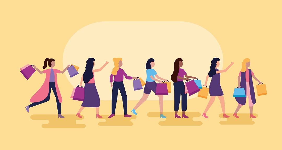 people shopping with bags illustration